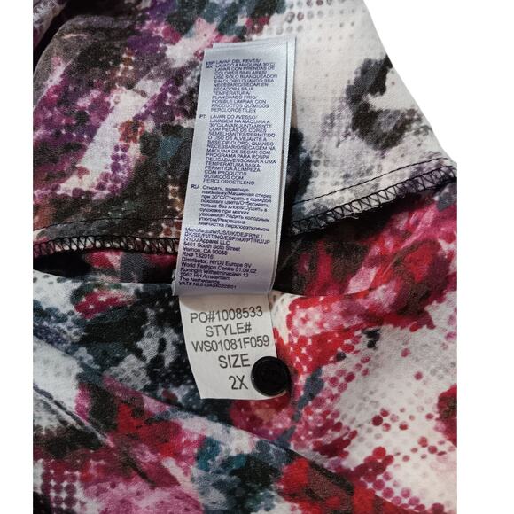 NYDJ Blouse Top 2X Floral Pleats Popover Dressy Career Office‎ Event Roses Artsy - Picture 9 of 11